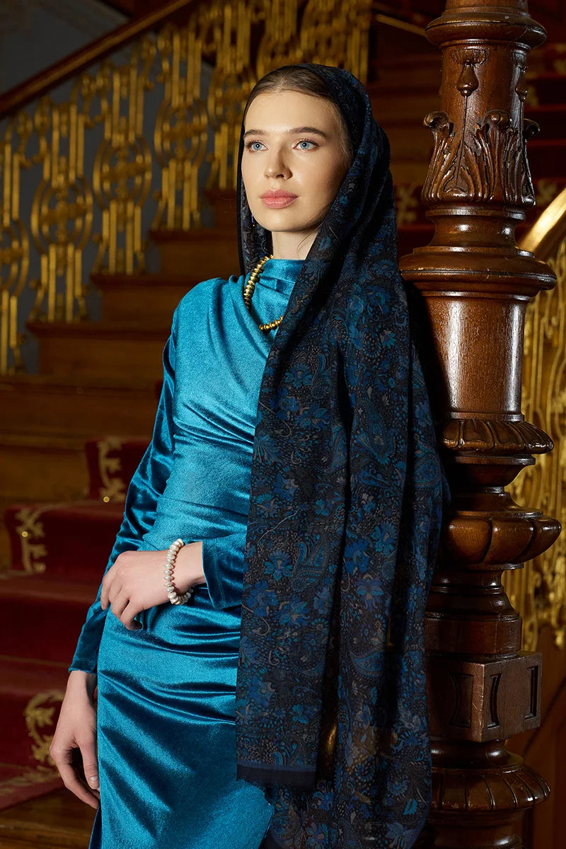 Yün İpek Liore Şal - Lacivert