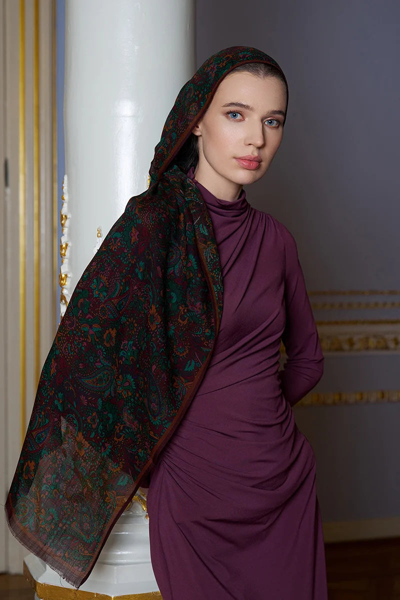 Yün İpek Liore Şal - Mürdüm