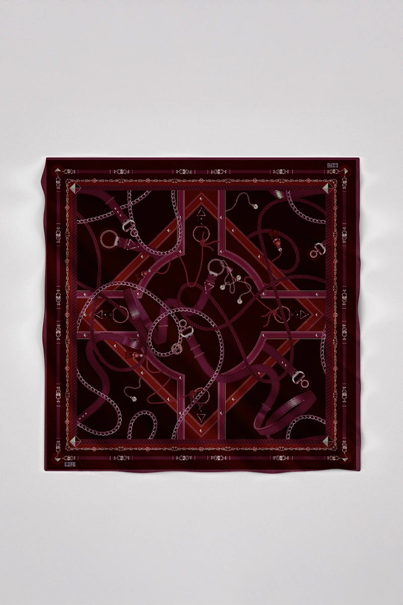 Yün İpek Omuz Şal Geometrik Desen - Bordo