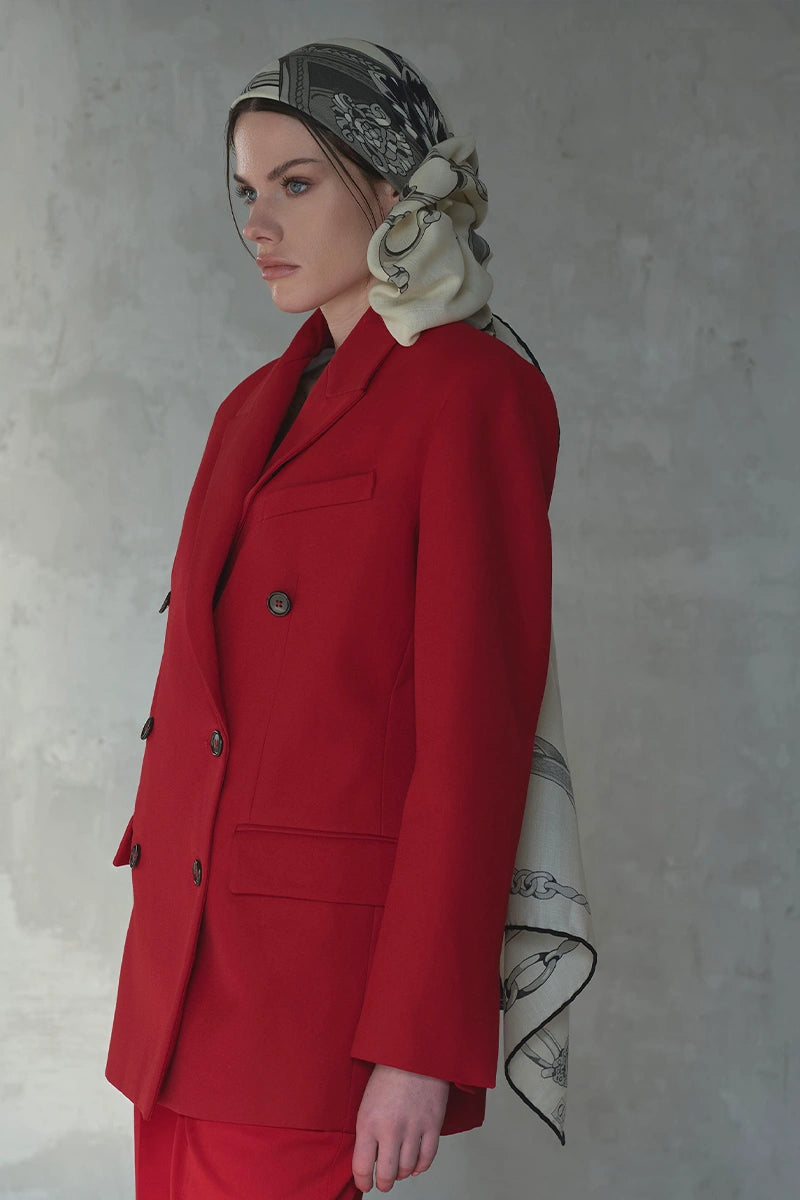 Yün İpek Omuz Şal Zincir Desen - Siyah