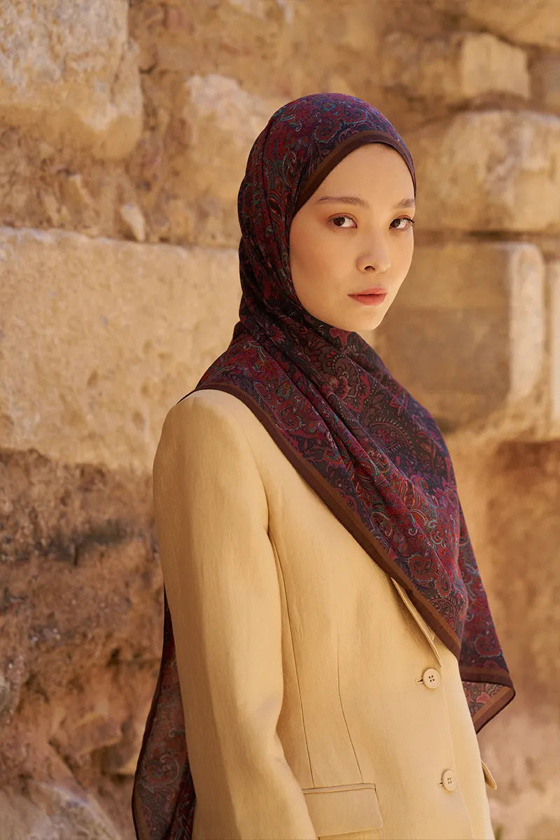 Yün İpek Roselya Şal - Bordo