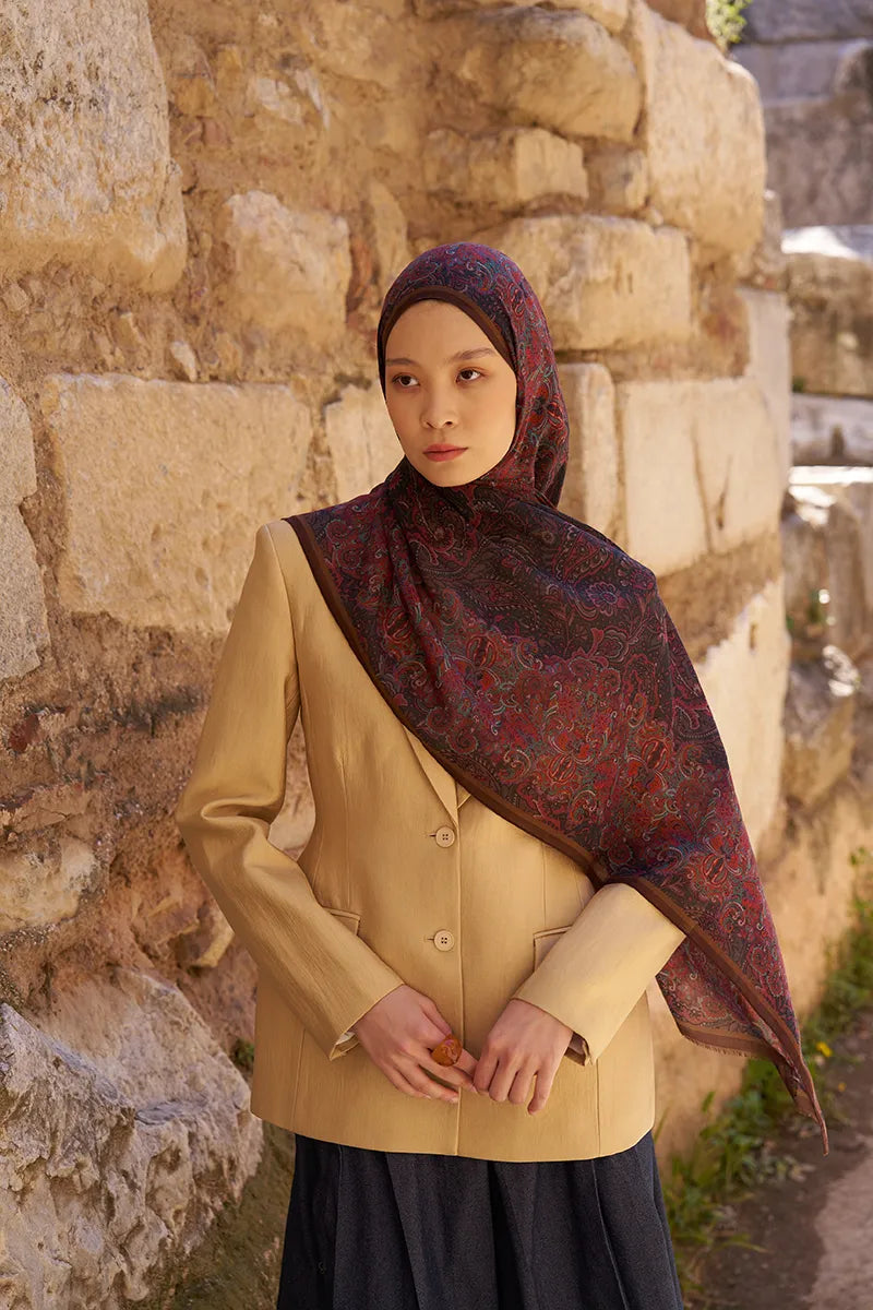 Yün İpek Roselya Şal - Bordo