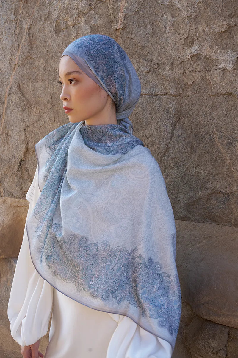 Yün İpek Roselya Şal - Mavi
