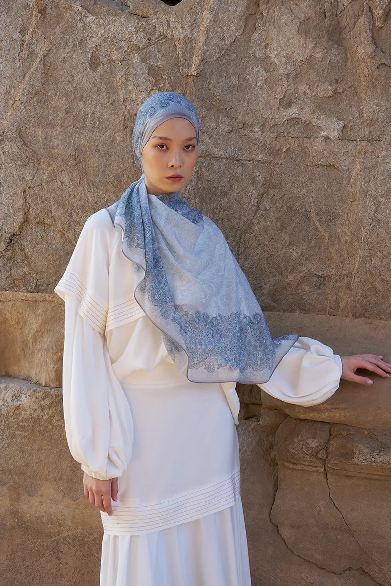 Yün İpek Roselya Şal - Mavi