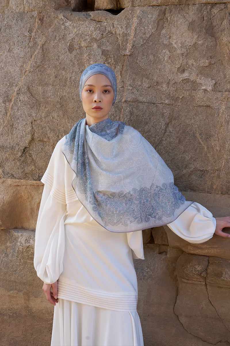 Yün İpek Roselya Şal - Mavi