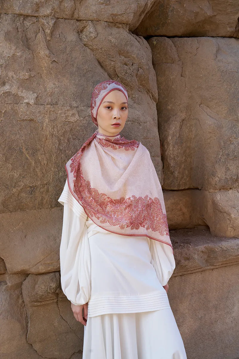 Yün İpek Roselya Şal - Mercan