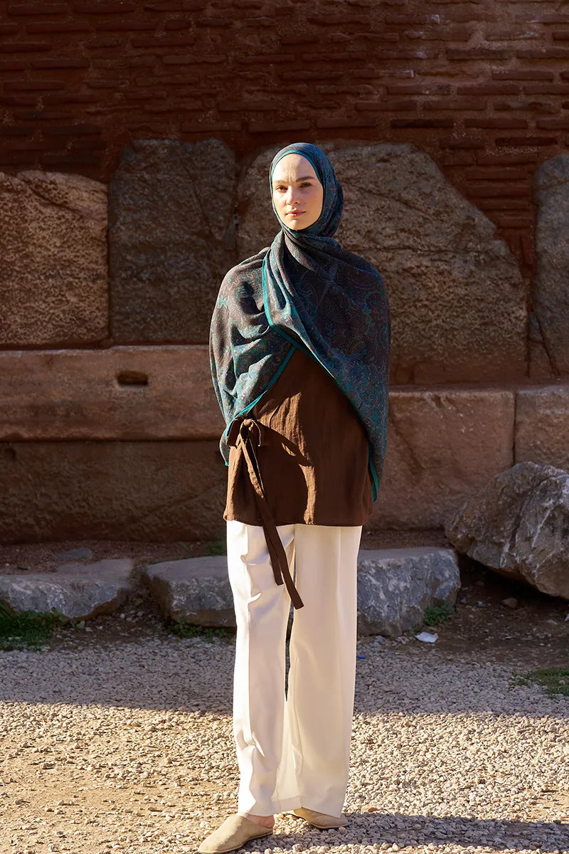 Yün İpek Roselya Şal - Petrol