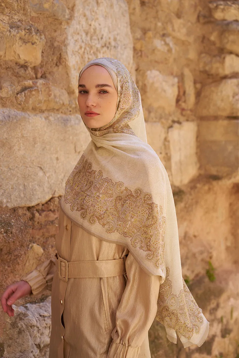 Yün İpek Roselya Şal - Sarı