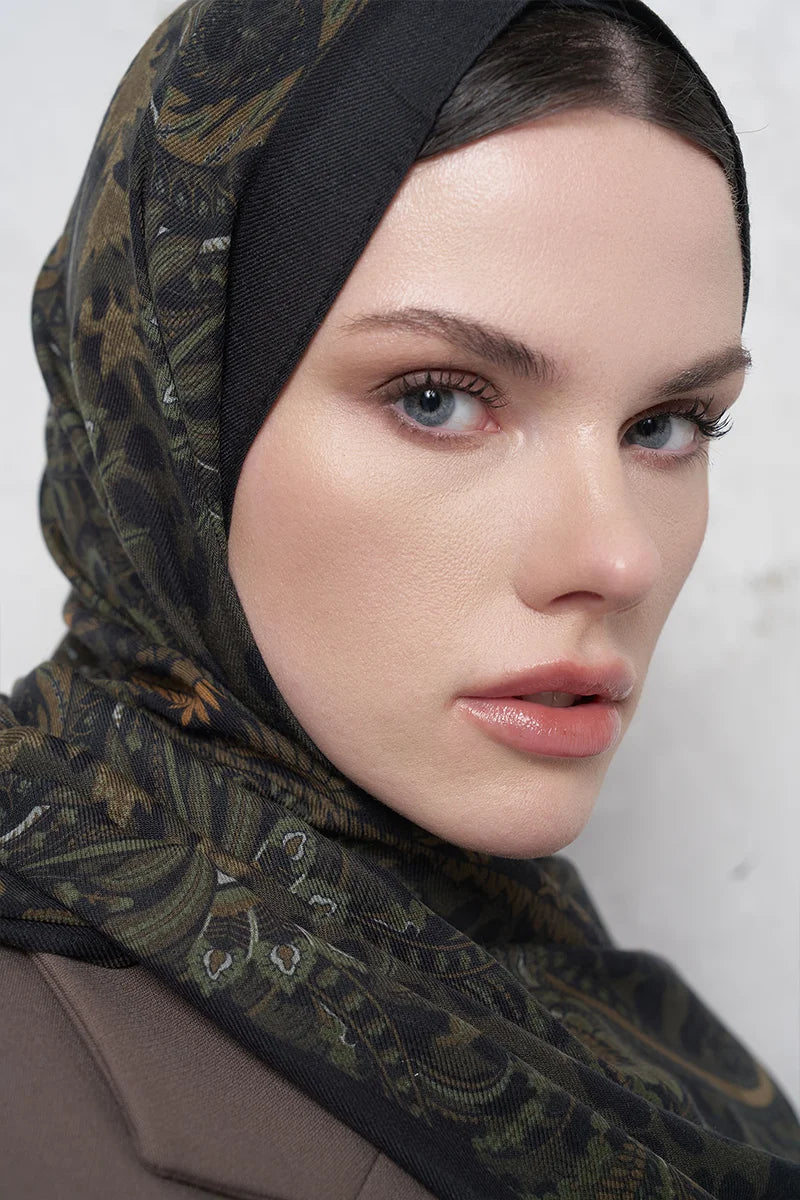 Yün İpek Şal Feline Leopar Desen - Yeşil