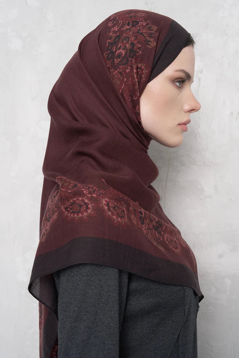 Yün İpek Şal Fold Desen - Bordo