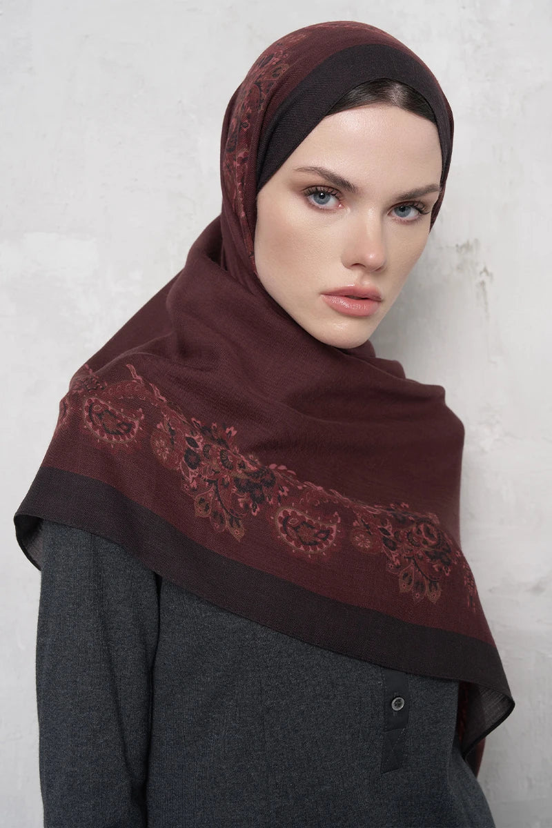 Yün İpek Şal Fold Desen - Bordo