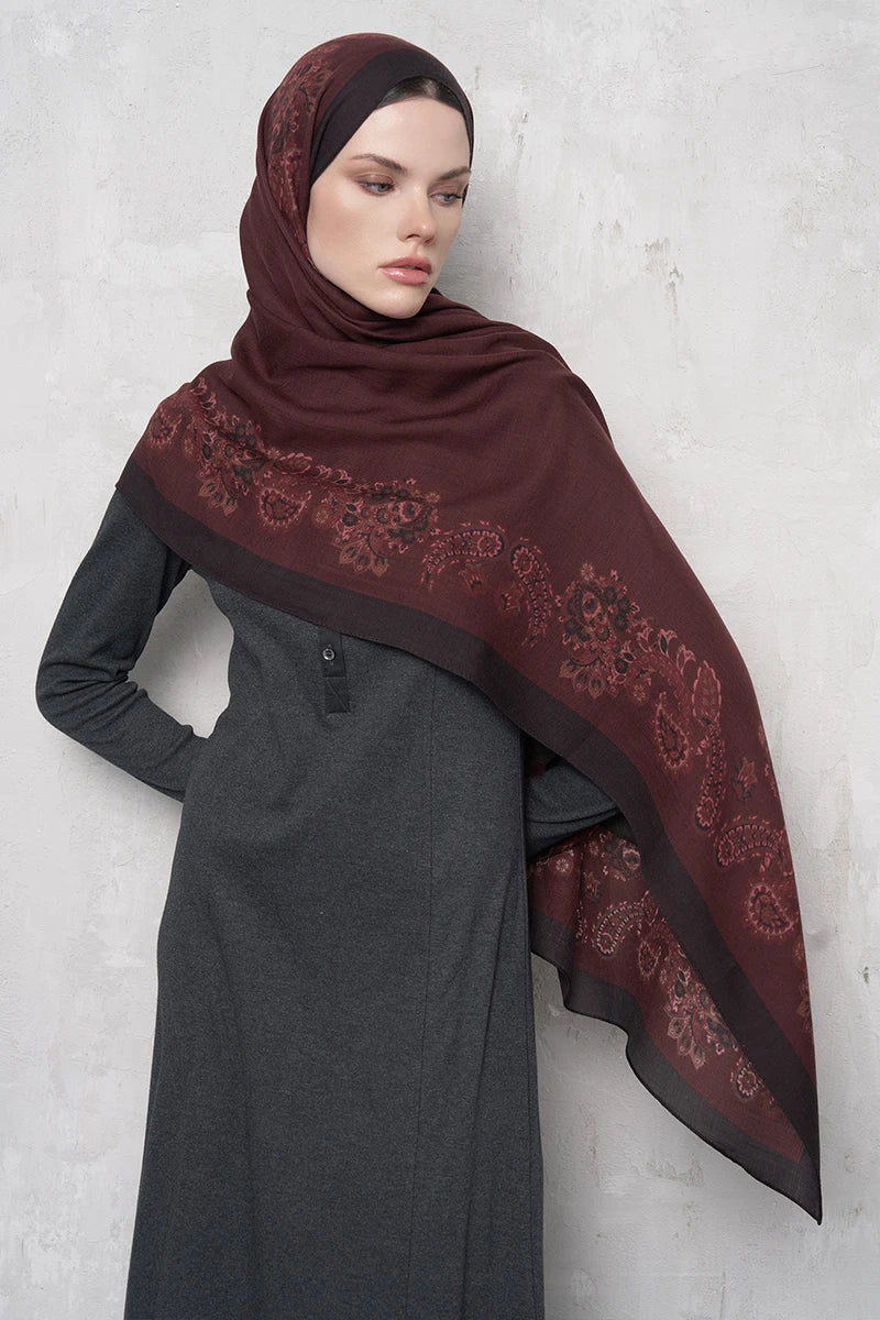 Wool Silk Shawl Fold Pattern - Burgundy