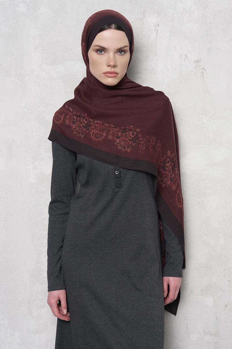 Yün İpek Şal Fold Desen - Bordo
