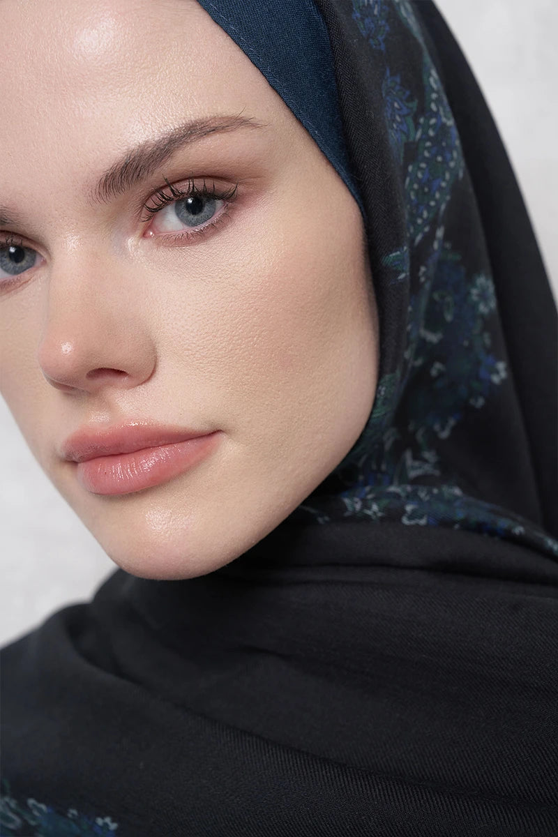 Yün İpek Şal Fold Desen - Lacivert