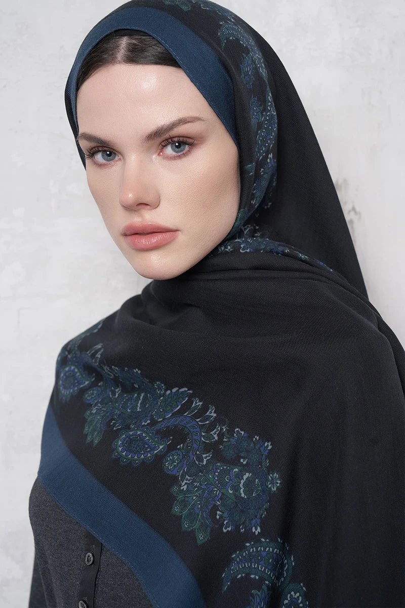 Yün İpek Şal Fold Desen - Lacivert