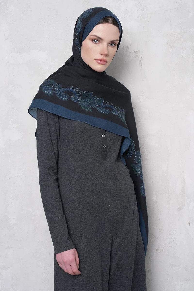 Yün İpek Şal Fold Desen - Lacivert