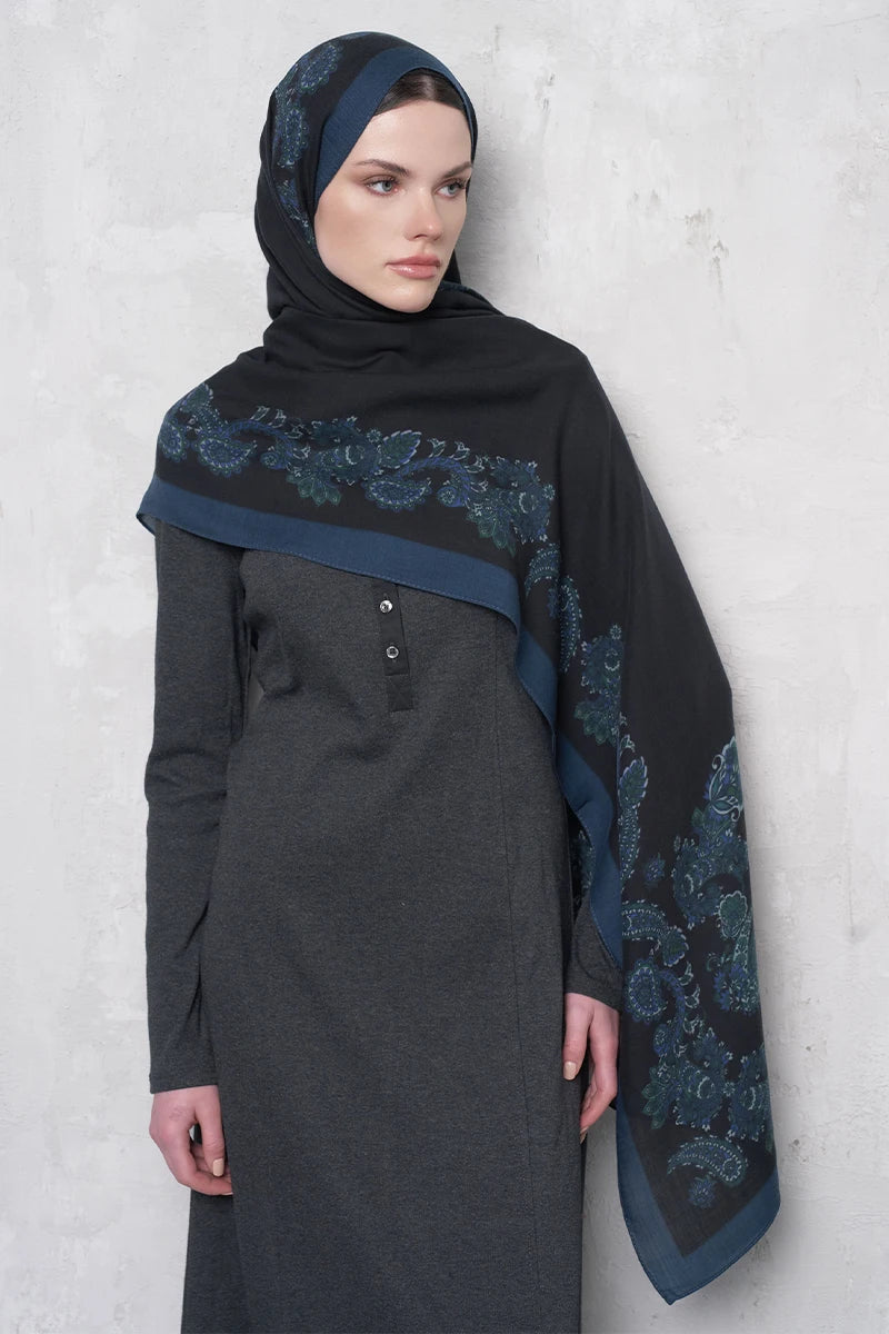 Yün İpek Şal Fold Desen - Lacivert