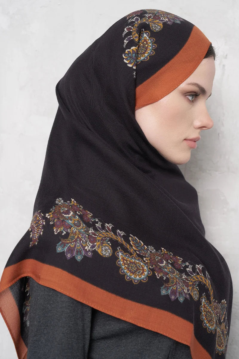 Yün İpek Şal Fold Desen - Turuncu