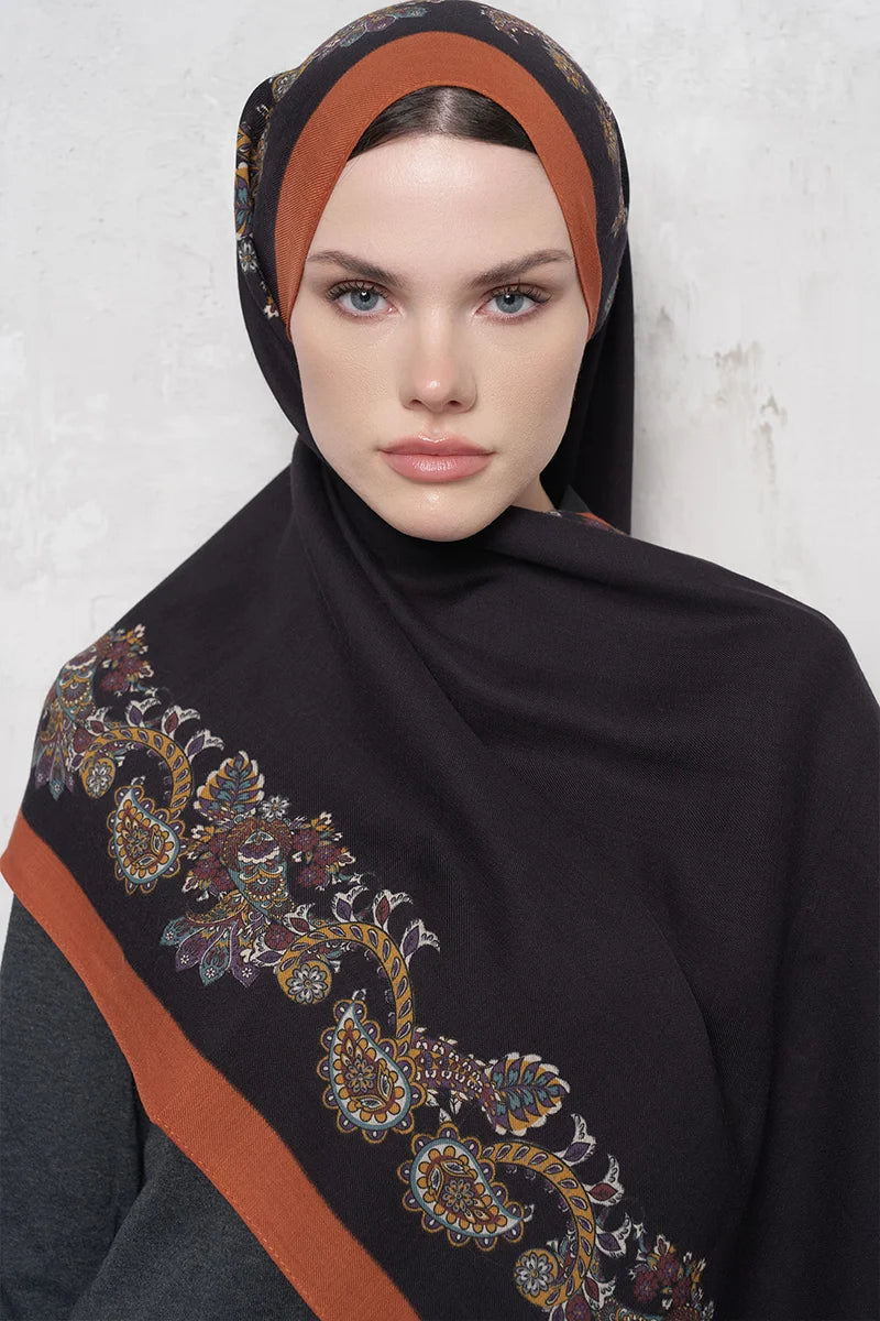 Yün İpek Şal Fold Desen - Turuncu