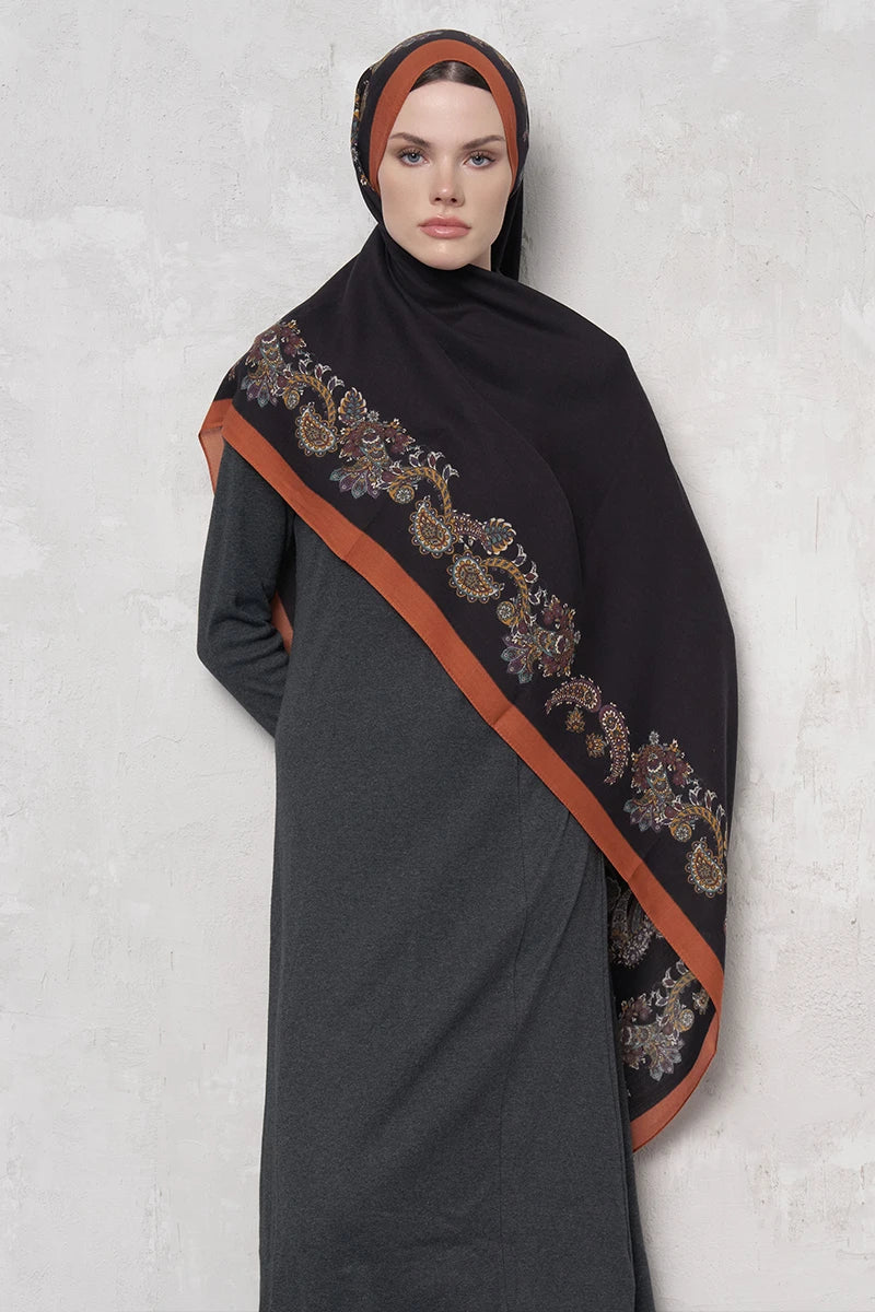 Yün İpek Şal Fold Desen - Turuncu