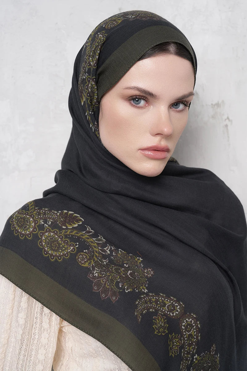 Yün İpek Şal Fold Desen - Yeşil