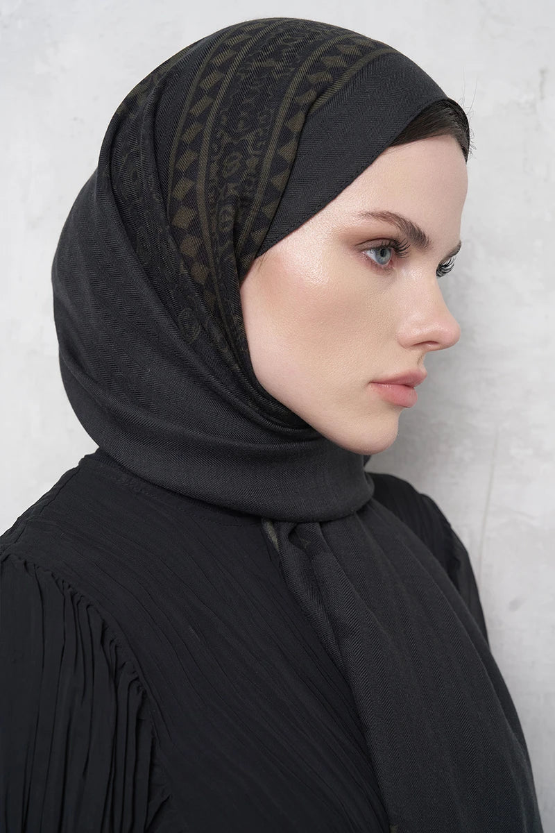 Yün İpek Şal Veilis Desen - Antrasit