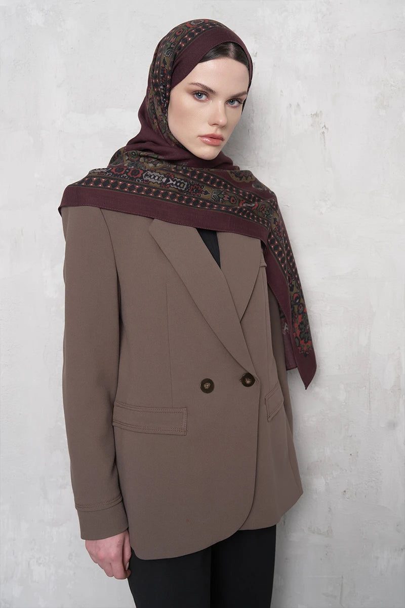 Yün İpek Şal Veilis Desen - Bordo