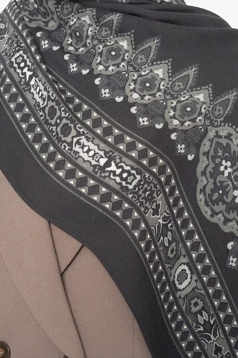 Yün İpek Şal Veilis Desen - Siyah