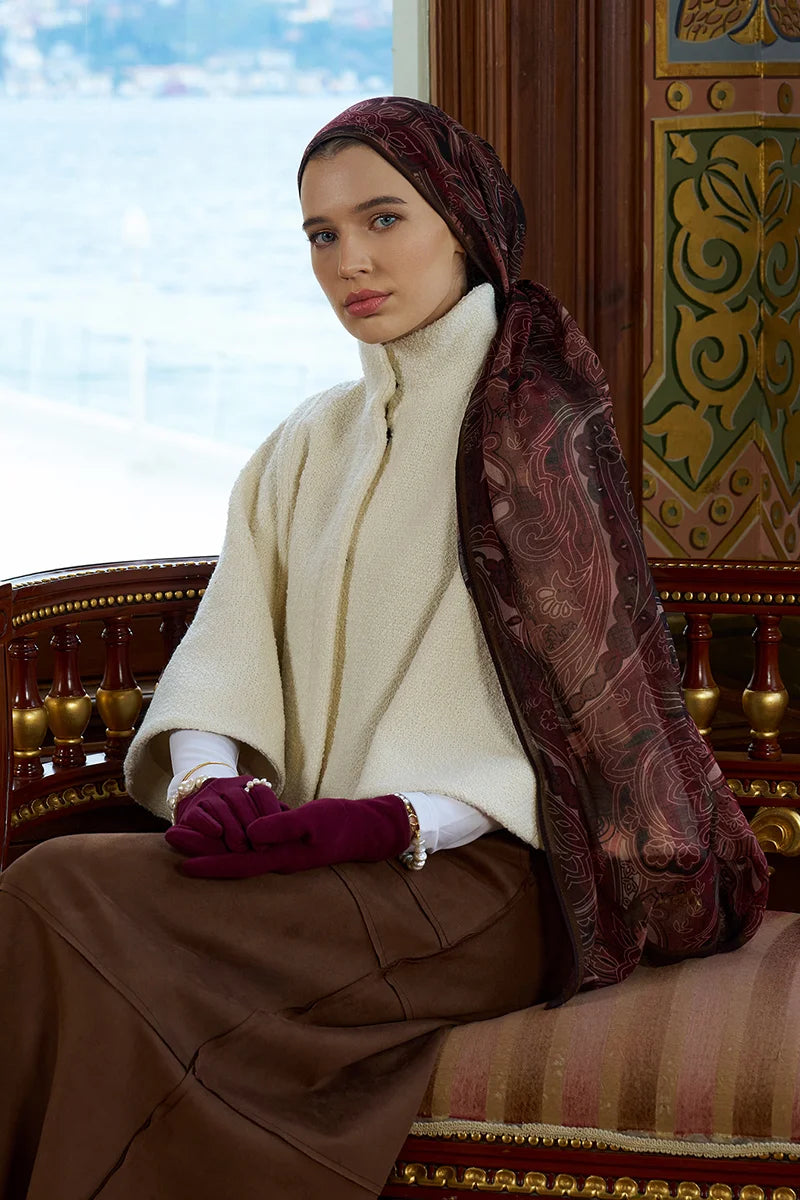 Yün İpek Saphire Şal - Bordo