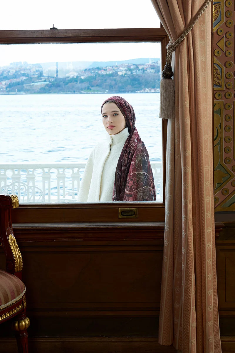 Yün İpek Saphire Şal - Bordo