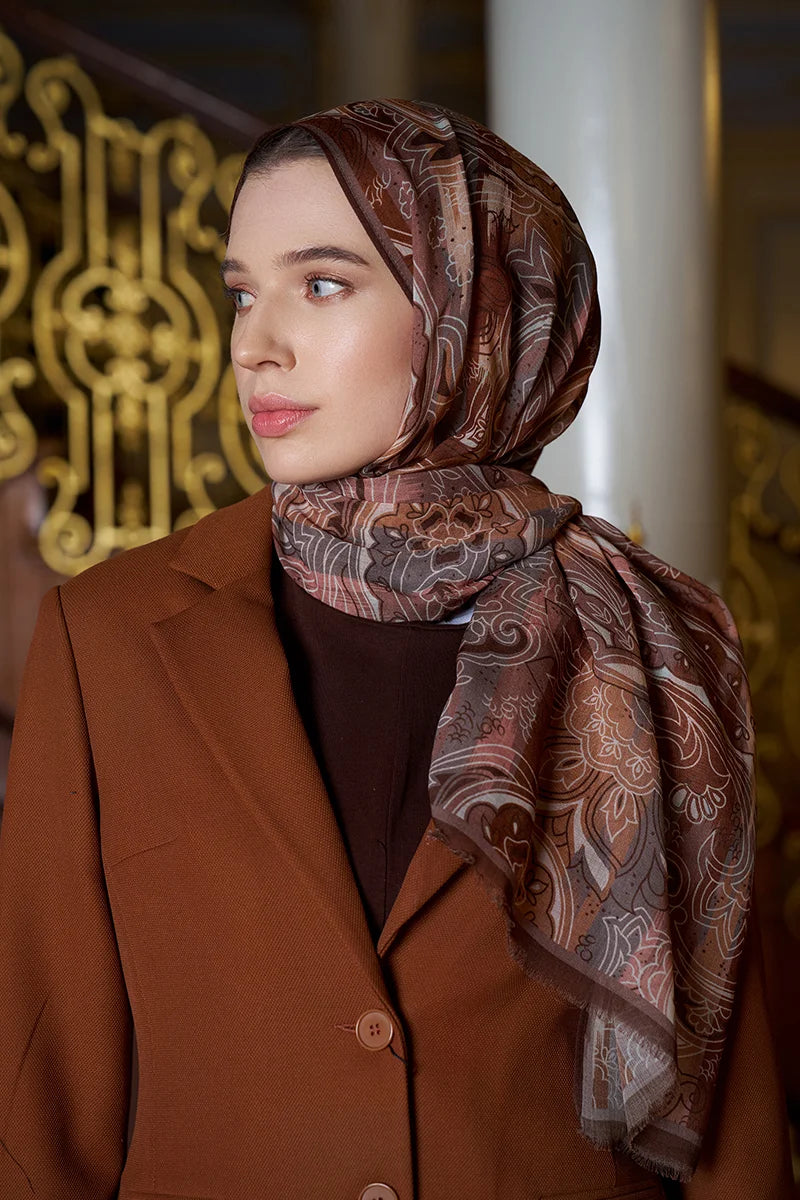 Yün İpek Saphire Şal - Kahve