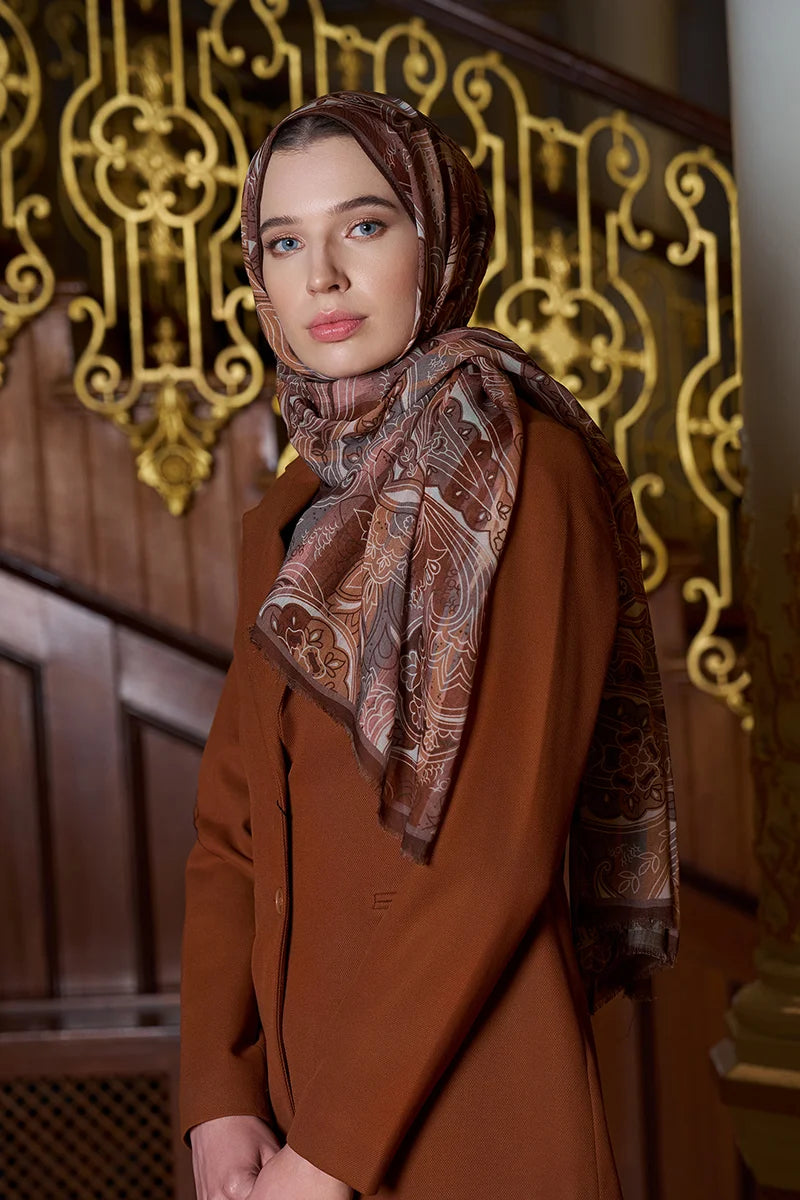 Yün İpek Saphire Şal - Kahve
