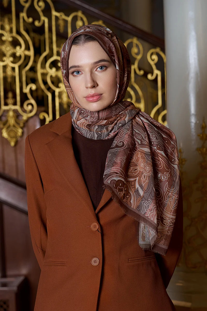 Yün İpek Saphire Şal - Kahve