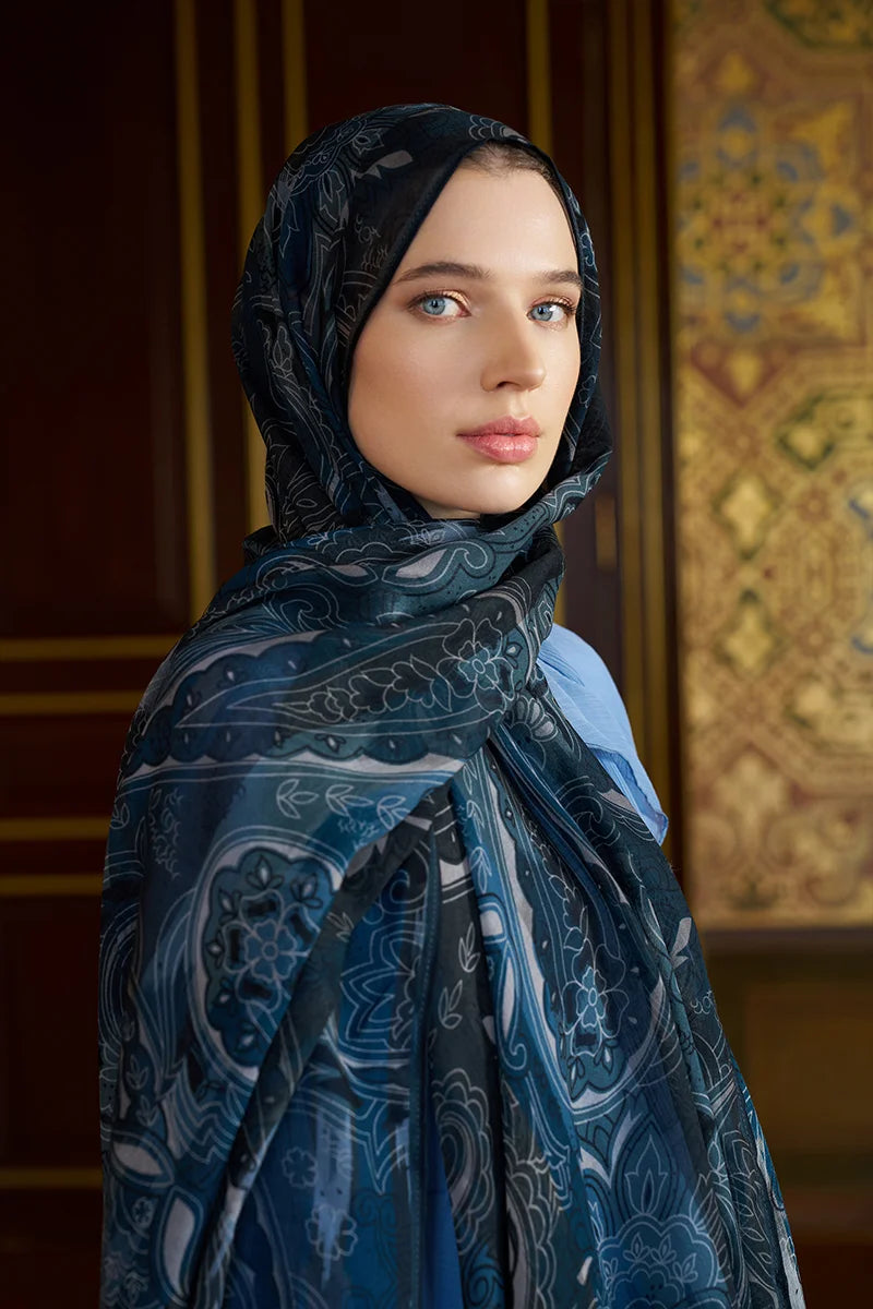 Yün İpek Saphire Şal - Lacivert