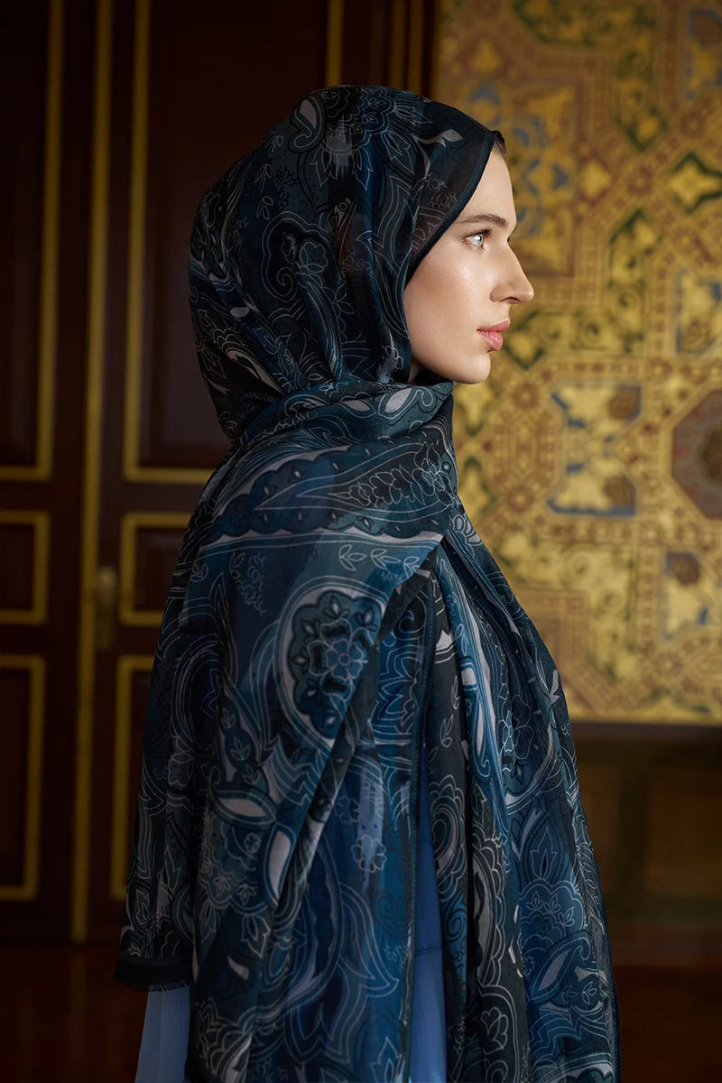 Yün İpek Saphire Şal - Lacivert