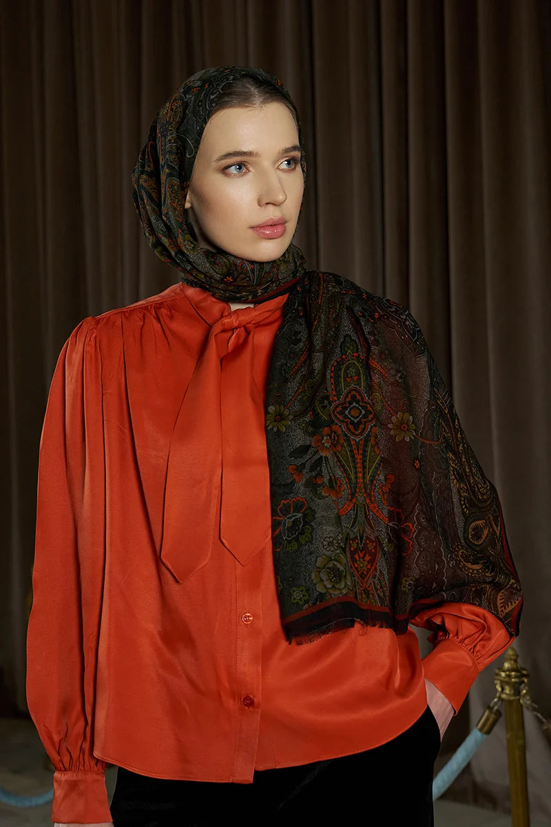 Wool Silk Vianne Shawl - Terracotta