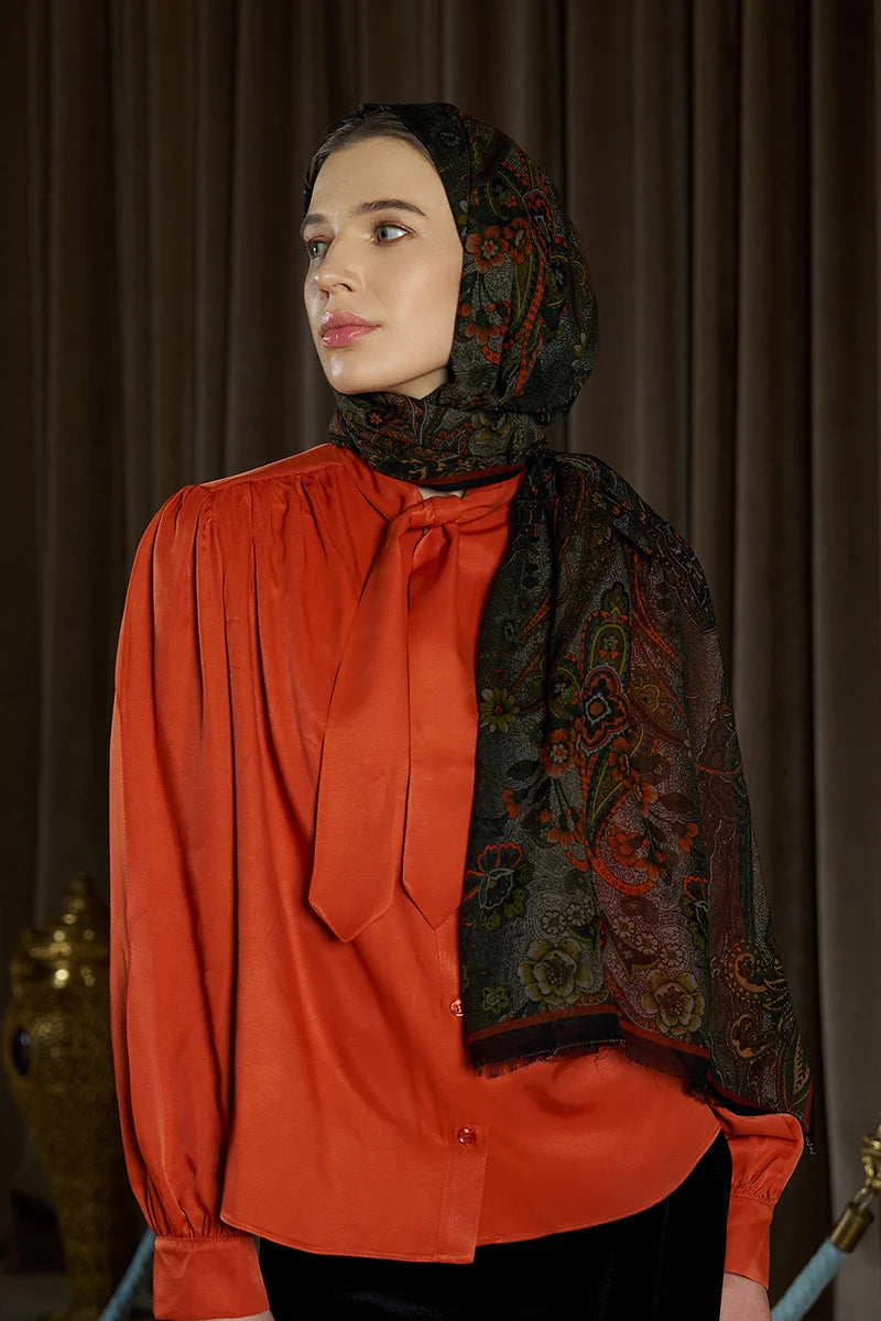 Yün İpek Seraph Şal - Kiremit