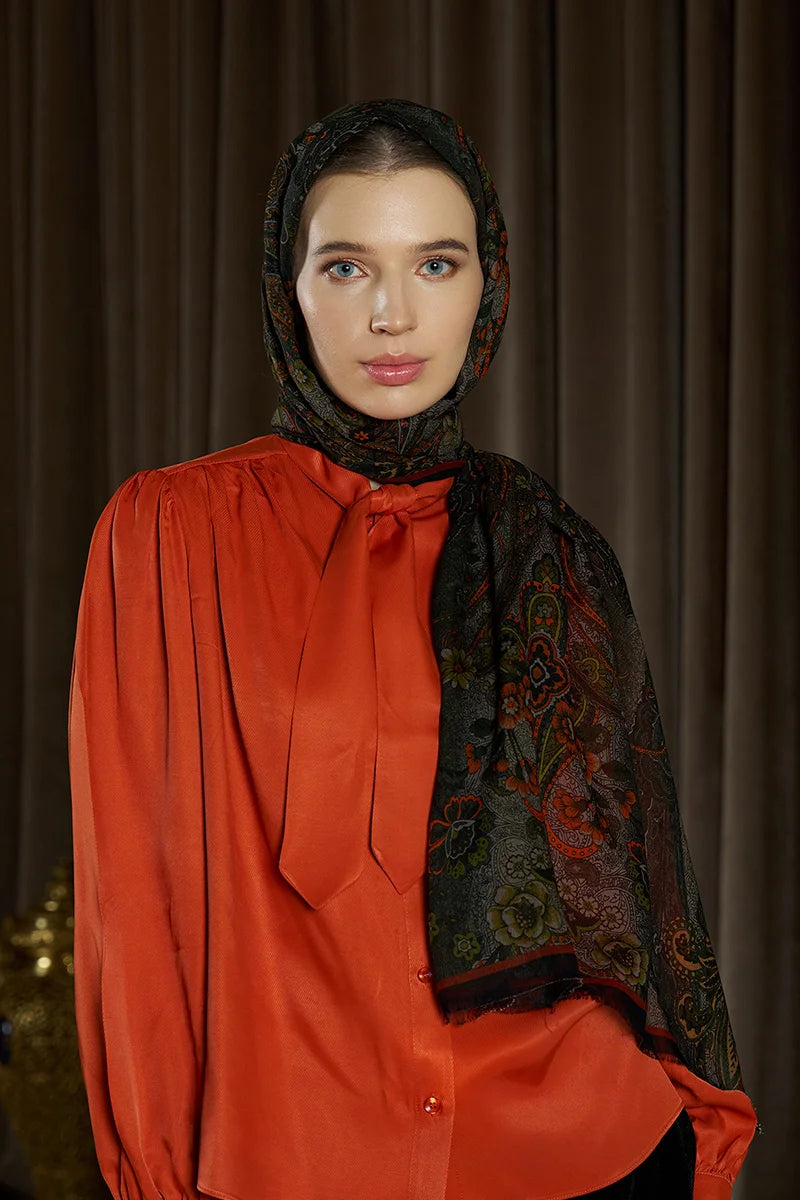 Yün İpek Seraph Şal - Kiremit