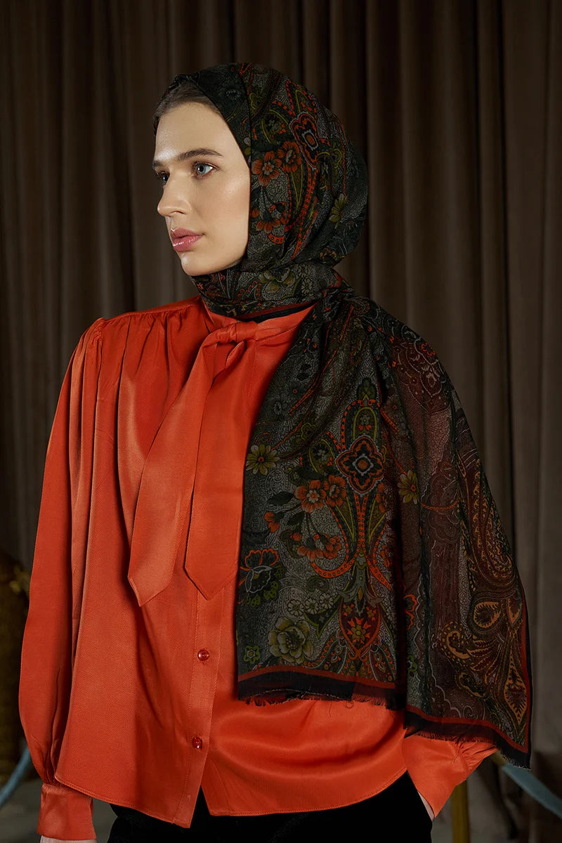 Yün İpek Seraph Şal - Kiremit