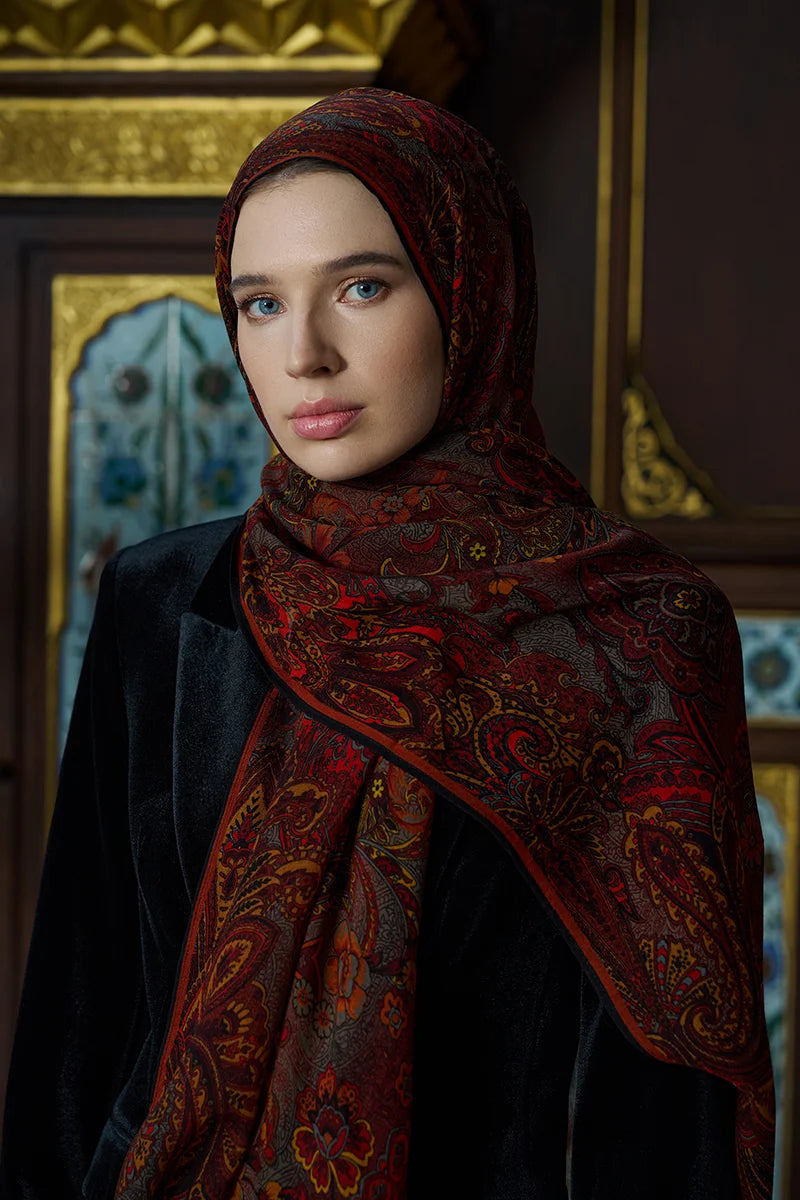 Yün İpek Seraph Şal - Kırmızı