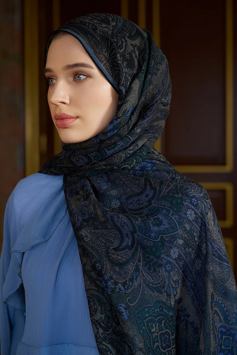 Yün İpek Seraph Şal - Lacivert