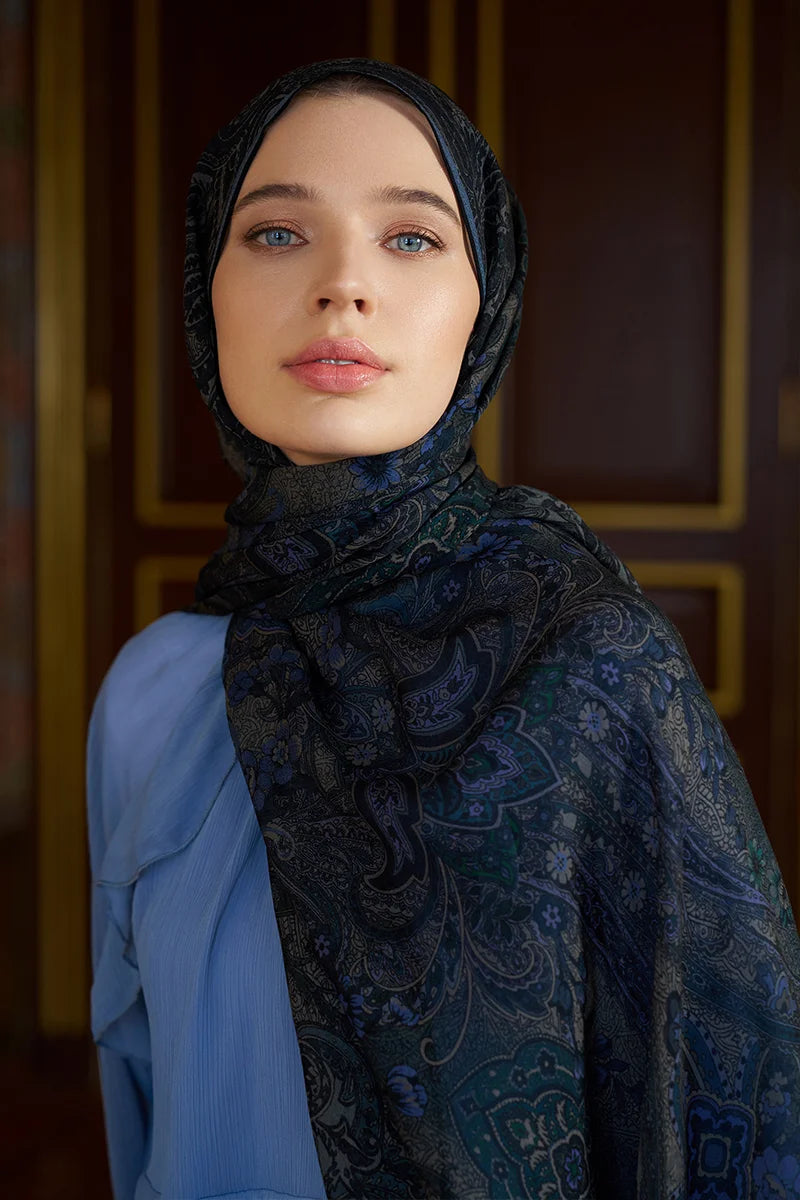 Yün İpek Seraph Şal - Lacivert