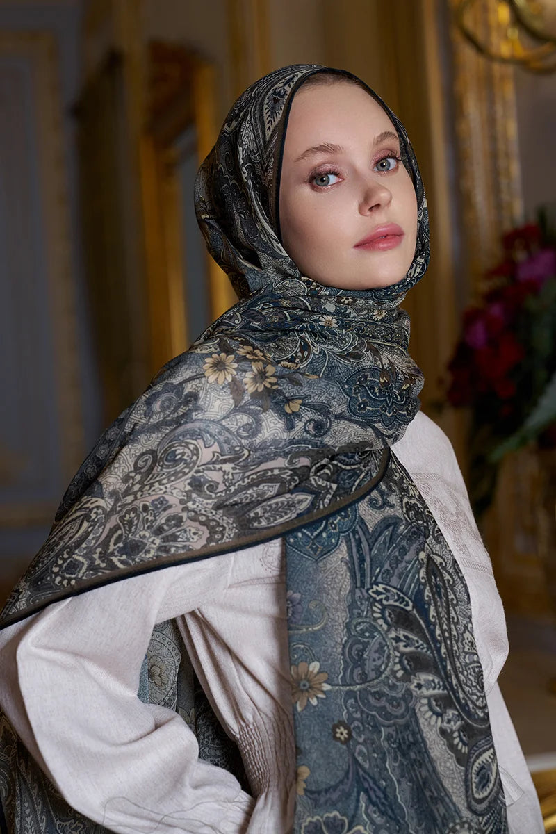 Yün İpek Seraph Şal - Mavi