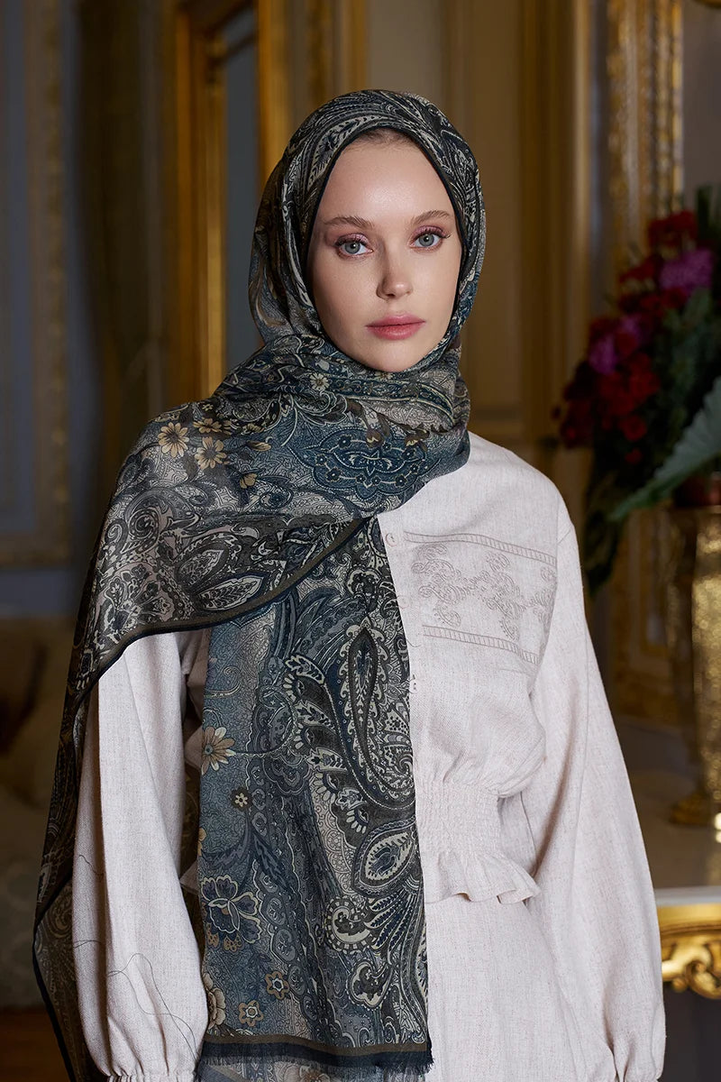 Yün İpek Seraph Şal - Mavi