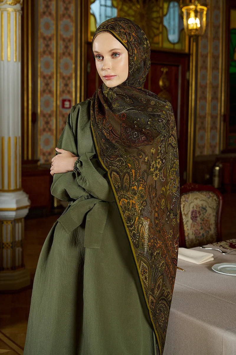 Yün İpek Seraph Şal - Yağ Yeşili