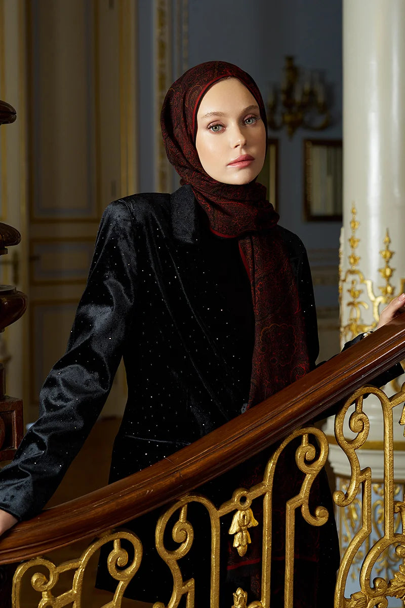 Yün İpek Shade Şal - Bordo