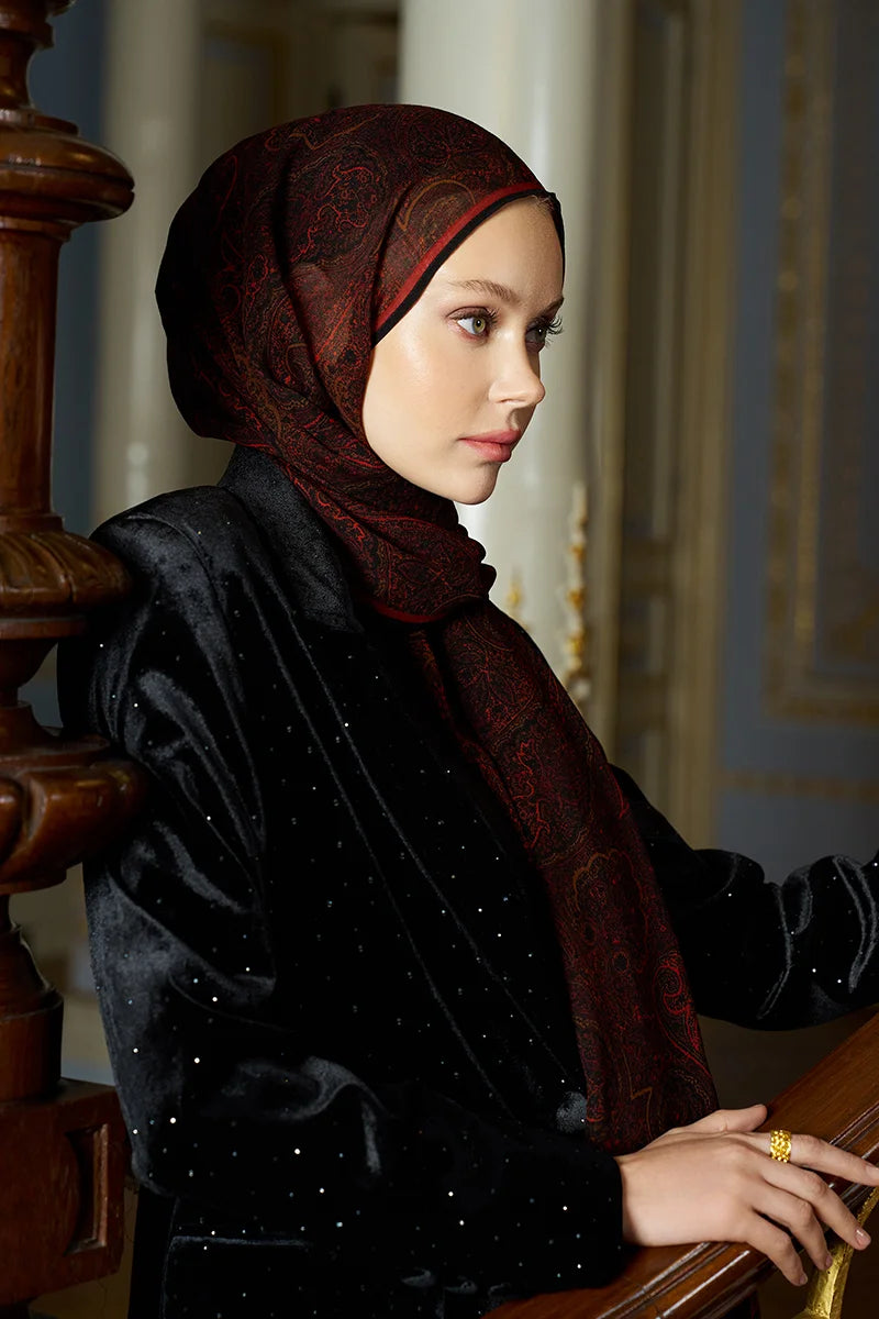 Yün İpek Shade Şal - Bordo