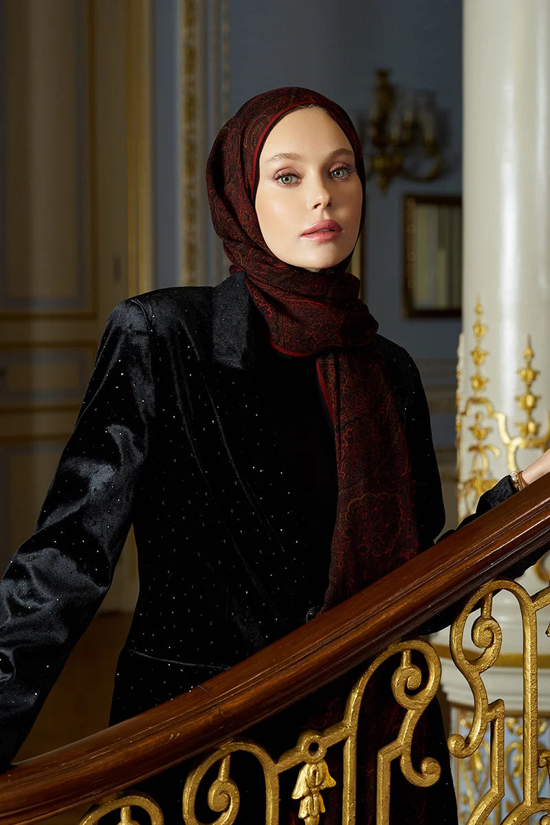 Yün İpek Shade Şal - Bordo