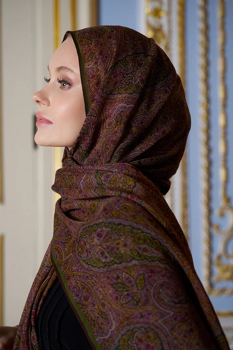 Yün İpek Shade Şal - Kahve / Yeşil