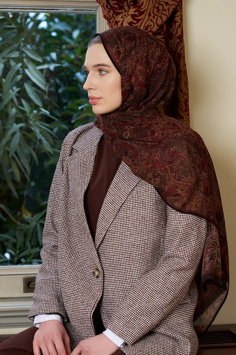 Yün İpek Shade Şal - Kahve